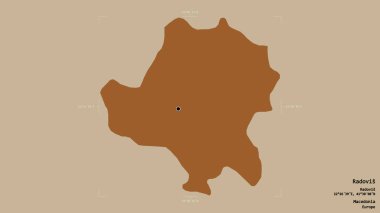 Makedonya Belediyesi 'nin Radovis bölgesi, jeoreferatlı bir sınır kutusunda sağlam bir zemin üzerinde izole edilmiş durumda. Etiketler. Desenli dokuların bileşimi. 3B görüntüleme