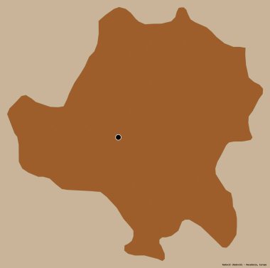 Makedonya belediyesi Radovis 'in şekli, sermayesi sağlam bir renk arkaplanına sahip. Desenli dokuların bileşimi. 3B görüntüleme