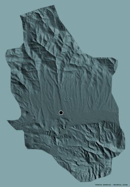 Makedonya 'nın Rankovce belediyesi, başkenti katı bir renk zeminine sahip. Renkli yükseklik haritası. 3B görüntüleme