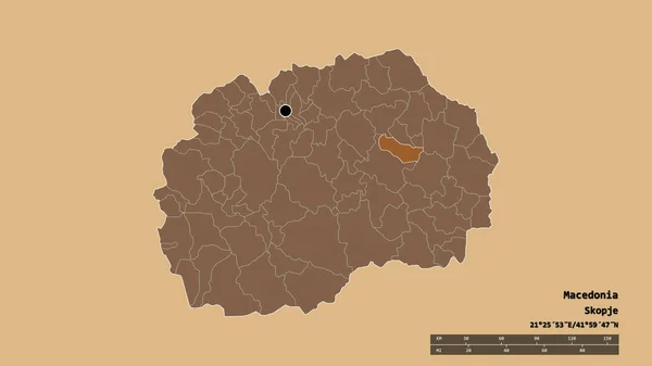 Desaturated Shape Macedonia Its Capital Main Regional Division Separated Karbinci — Stock Photo, Image