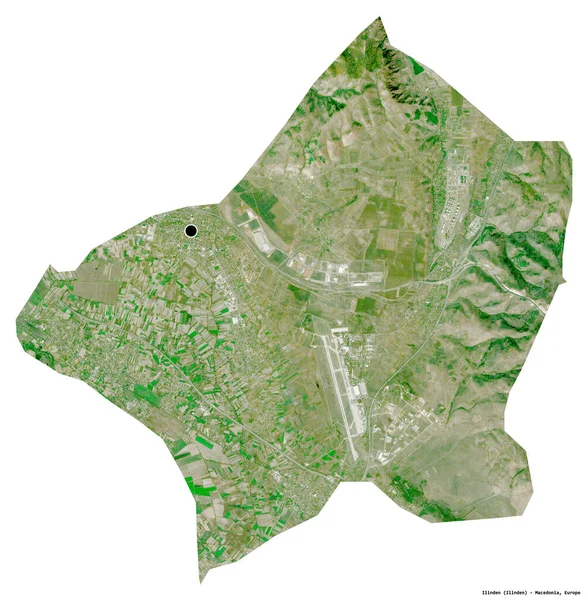Form Ilinden Makedoniens Kommun Med Huvudstaden Isolerad Vit Bakgrund Satellitbilder — Stockfoto