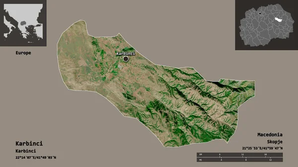 カルビニの形 マケドニアの自治体 およびその首都 距離スケール プレビューおよびラベル 衛星画像 3Dレンダリング — ストック写真