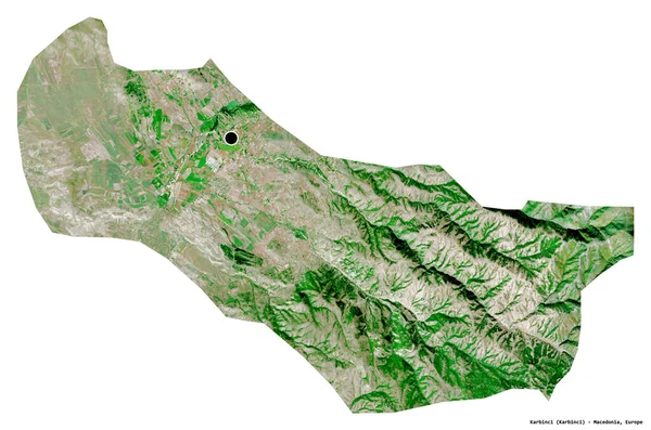 Formen Karbinci Makedoniens Kommun Med Huvudstaden Isolerad Vit Bakgrund Satellitbilder — Stockfoto