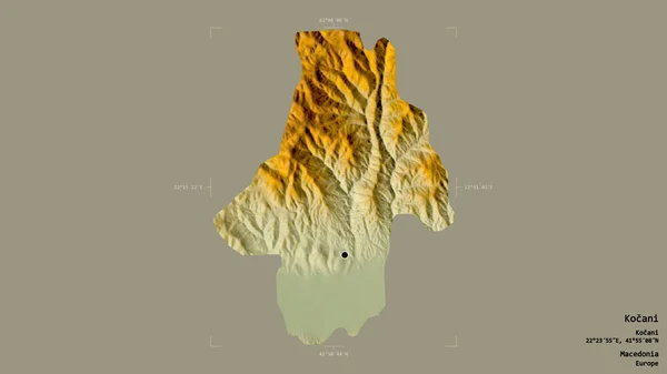 马其顿市科卡尼地区 在一个地理参照框的坚实背景下被隔离 地形浮雕图 3D渲染 — 图库照片