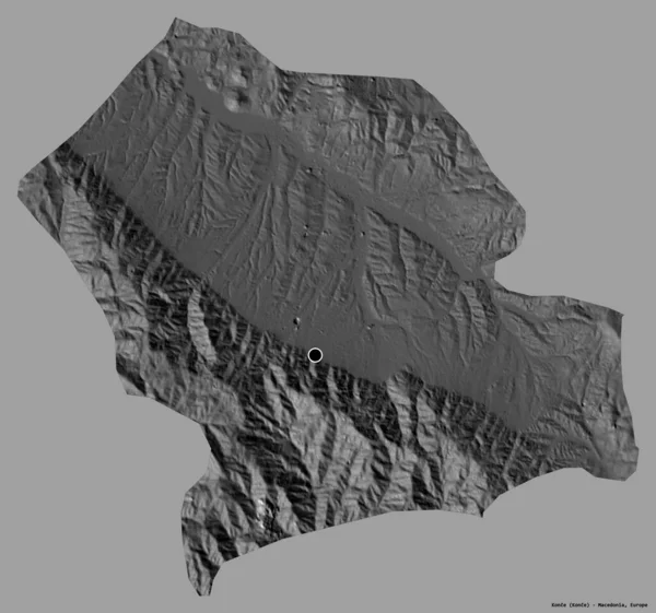 Makedonya Belediyesi Konce 'nin şekli, sermayesi katı renk arka planında izole edilmiş. Çift seviyeli yükseklik haritası. 3B görüntüleme