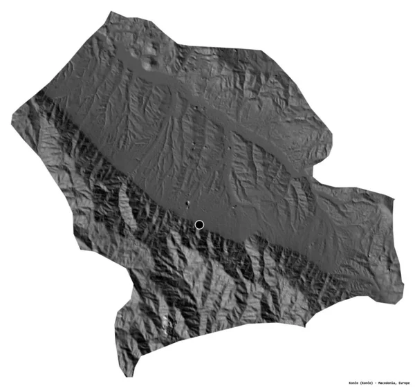 马其顿市Konce的形状 其首都被白色背景隔离 Bilevel高程图 3D渲染 — 图库照片