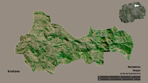 マケドニアの自治体クラトヴォの形で その首都はしっかりとした背景に隔離されています 距離スケール リージョンプレビュー およびラベル 衛星画像 3Dレンダリング — ストック写真