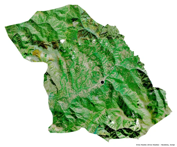 马其顿市Kriva Palanka的形状 其首都因白人背景而孤立 卫星图像 3D渲染 — 图库照片