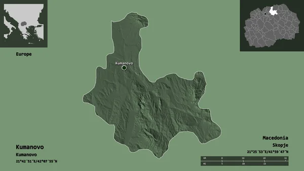 Form Kumanovo Makedoniens Kommun Och Dess Huvudstad Avståndsskala Förhandsvisningar Och — Stockfoto