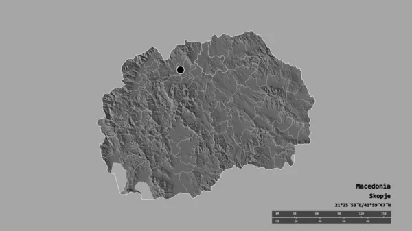 Forma Dessaturada Macedônia Com Sua Capital Principal Divisão Regional Área — Fotografia de Stock