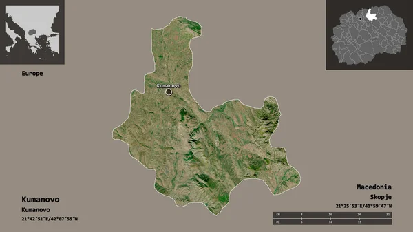 Form Kumanovo Makedoniens Kommun Och Dess Huvudstad Avståndsskala Förhandsvisningar Och — Stockfoto
