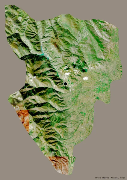 位于马其顿市Lipkovo的形状 其首都以纯色背景隔离 卫星图像 3D渲染 — 图库照片