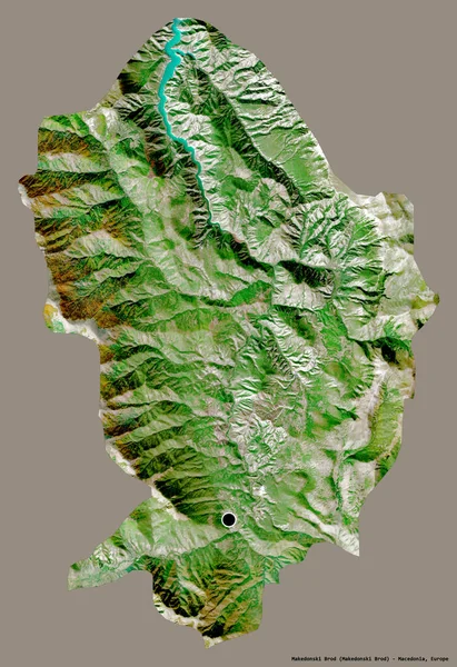 马其顿市Makedonski Brod的形状 其首都以纯色背景隔离 卫星图像 3D渲染 — 图库照片
