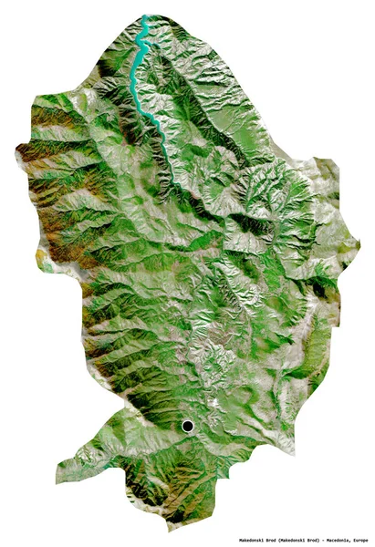 马其顿市Makedonski Brod的形状 其首都因白人背景而孤立 卫星图像 3D渲染 — 图库照片