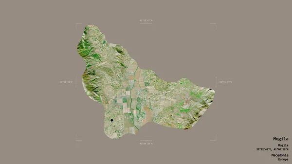 マケドニアの自治体であるモヒラのエリアは 洗練された境界の箱の中にしっかりとした背景に隔離されています ラベル 衛星画像 3Dレンダリング — ストック写真