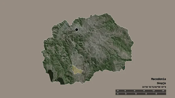 以首都 主要区域分部和分离的莫吉拉地区为首都的马其顿的绝望状态 卫星图像 3D渲染 — 图库照片