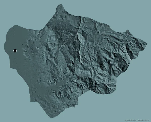Makedonya Belediyesi Novatsi 'nin şekli, sermayesi katı renk arka planında izole edilmiş. Renkli yükseklik haritası. 3B görüntüleme
