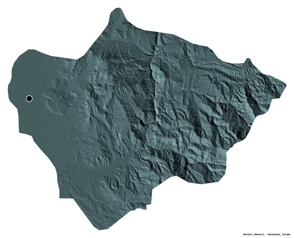 Makedonya 'nın başkenti Novatsi' nin beyaz arka planda izole edilmiş şekli. Renkli yükseklik haritası. 3B görüntüleme
