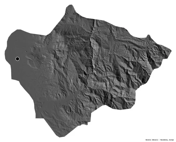 マケドニアの自治体ノヴァトシの形は その首都は白い背景に孤立しています 標高マップ 3Dレンダリング — ストック写真