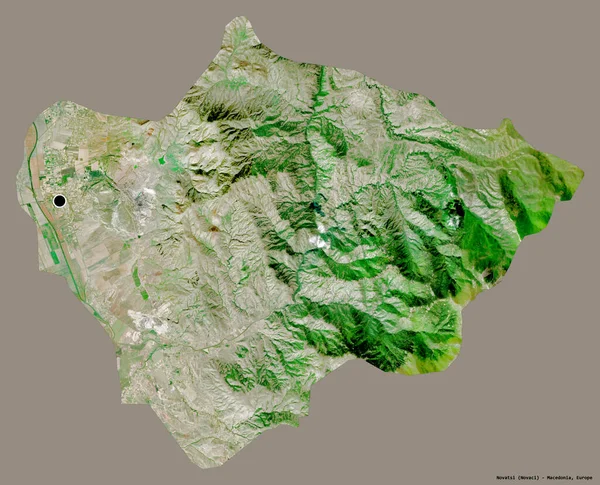 马其顿市诺瓦茨市的形状 其首都以纯色背景隔离 卫星图像 3D渲染 — 图库照片