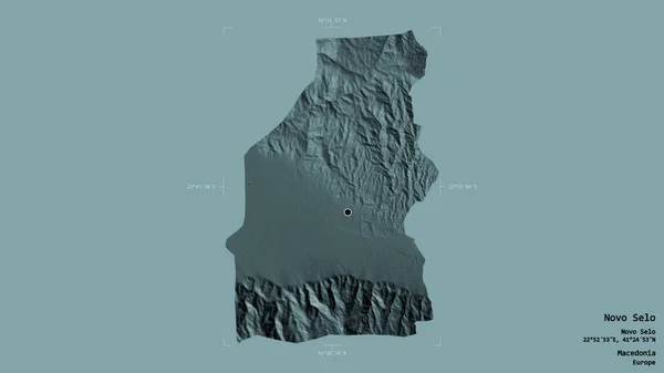 马其顿共和国Novo Selo地区 在一个地理参照框的坚实背景上被隔离 彩色高程图 3D渲染 — 图库照片