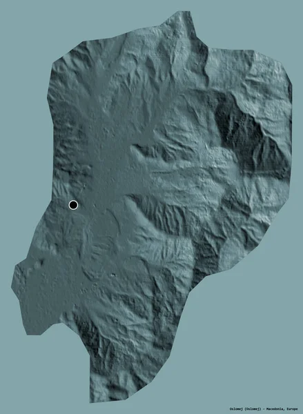 Oslomej形状 马其顿市 其首都隔离在一个坚实的色彩背景 彩色高程图 3D渲染 — 图库照片