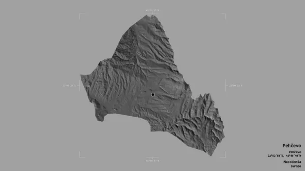 マケドニアの自治体であるペチェヴォの地域は 洗練された境界の箱の中にしっかりとした背景に隔離されている ラベル 標高マップ 3Dレンダリング — ストック写真