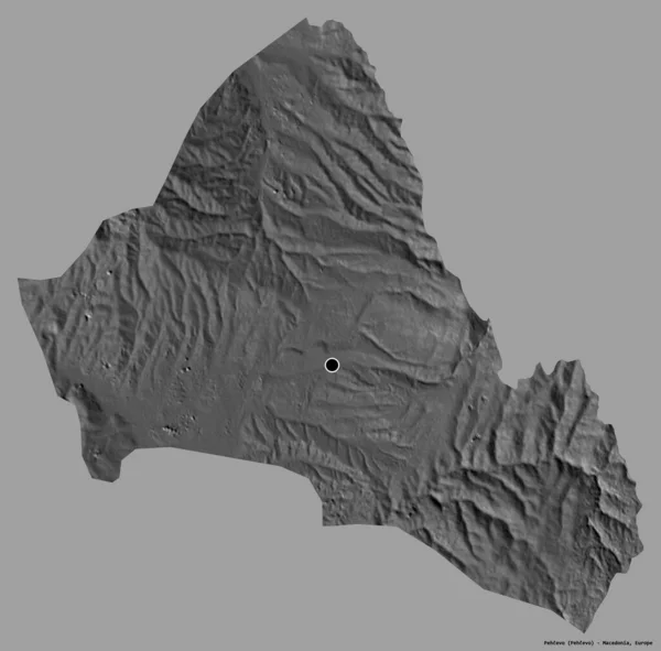 马其顿市Pehcevo的形状 其首都以纯色背景隔离 Bilevel高程图 3D渲染 — 图库照片