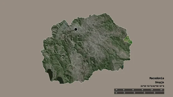 以首都 主要区域分部和分离的Pehcevo地区为首都的马其顿的绝望状态 卫星图像 3D渲染 — 图库照片