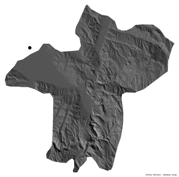 马其顿市Petrovec的形状 其首都被白色背景隔离 Bilevel高程图 3D渲染 — 图库照片