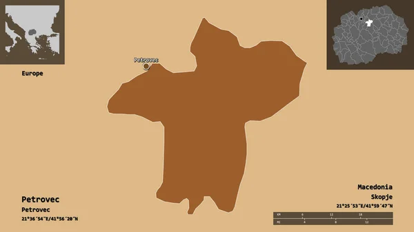 ペトロヴェツの形 マケドニアの自治体 その首都 距離スケール プレビューおよびラベル 規則的にパターン化されたテクスチャの構成 3Dレンダリング — ストック写真