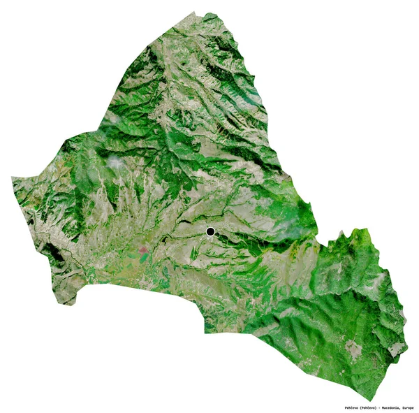 Form Pehcevo Makedoniens Kommun Med Huvudstaden Isolerad Vit Bakgrund Satellitbilder — Stockfoto