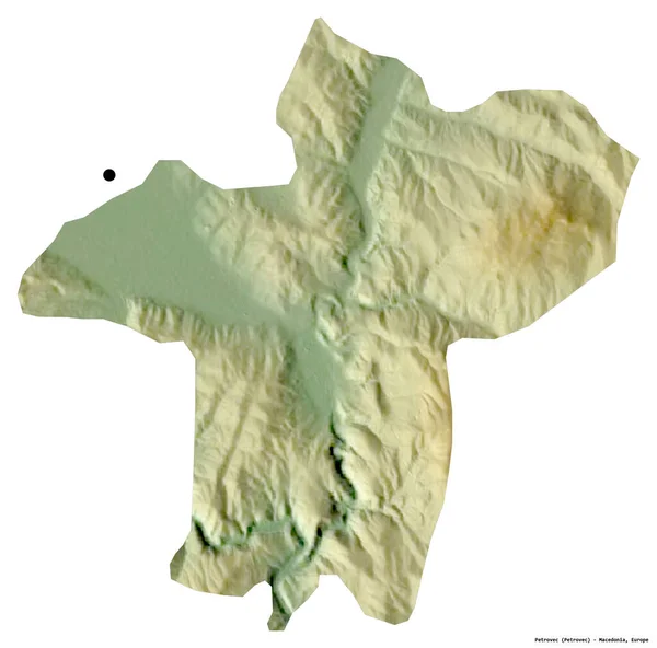 马其顿市Petrovec的形状 其首都被白色背景隔离 地形浮雕图 3D渲染 — 图库照片