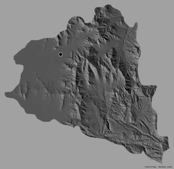 马其顿市普里莱普的形状 其首都以纯色背景隔离 Bilevel高程图 3D渲染 — 图库照片