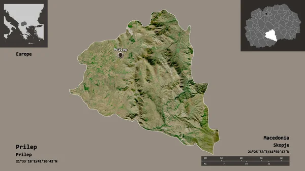 プリレプの形 マケドニアの自治体 およびその首都 距離スケール プレビューおよびラベル 衛星画像 3Dレンダリング — ストック写真