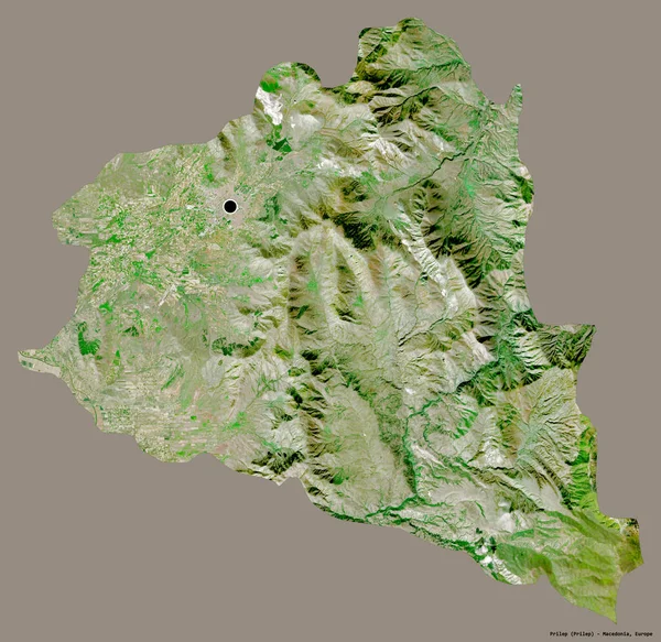 马其顿市普里莱普的形状 其首都以纯色背景隔离 卫星图像 3D渲染 — 图库照片