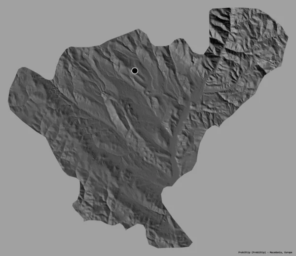 马其顿市Probistip的形状 其首都以纯色背景隔离 Bilevel高程图 3D渲染 — 图库照片