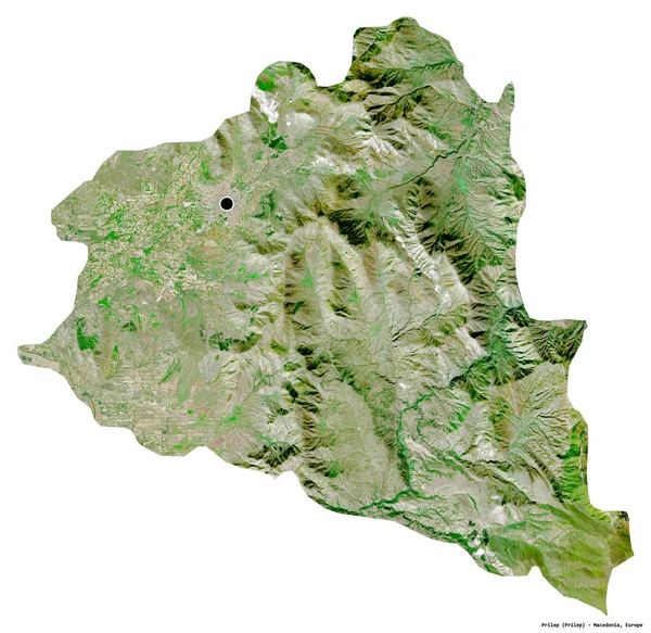 Makedonya 'nın başkenti Prilep' in beyaz arka planda izole edilmiş hali. Uydu görüntüleri. 3B görüntüleme