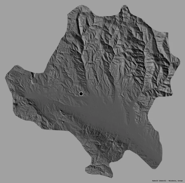 马其顿市Radovis的形状 其首都以纯色背景隔离 Bilevel高程图 3D渲染 — 图库照片
