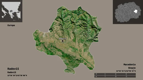 Formen Radovis Makedoniens Kommun Och Dess Huvudstad Avståndsskala Förhandsvisningar Och — Stockfoto