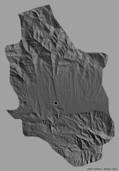 马其顿市Rankovce的形状 其首都以纯色背景隔离 Bilevel高程图 3D渲染 — 图库照片
