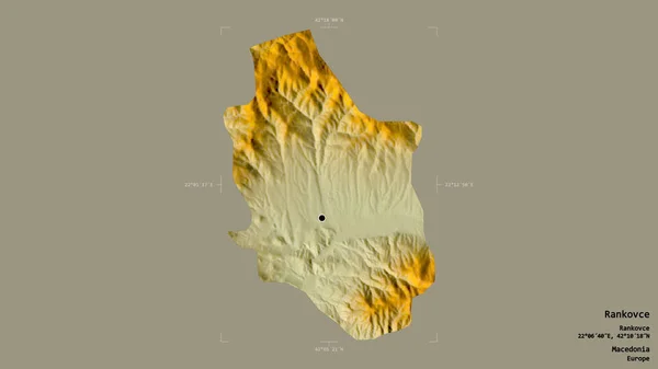 马其顿市Rankovce地区 在一个地理参照框的坚实背景上被隔离 地形浮雕图 3D渲染 — 图库照片