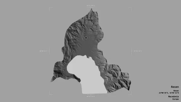 马其顿市Resen地区 以坚实的背景隔离在一个地理参考方块中 Bilevel高程图 3D渲染 — 图库照片