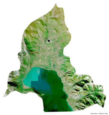 Makedonya 'nın Resen Belediyesi' nin başkenti beyaz arka planda izole edilmiş durumda. Uydu görüntüleri. 3B görüntüleme