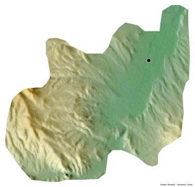 Makedonya 'nın Rosoman belediyesi, başkenti beyaz arka planda izole edilmiş durumda. Topografik yardım haritası. 3B görüntüleme