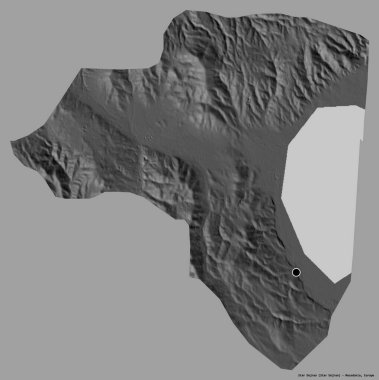 Makedonya 'nın başkenti sağlam bir renk zeminine sahip olan Star Dojran belediyesinin şekli. Çift seviyeli yükseklik haritası. 3B görüntüleme