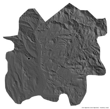Makedonya 'nın başkenti Staro Nagoricane' nin beyaz arka planda izole edilmiş hali. Çift seviyeli yükseklik haritası. 3B görüntüleme