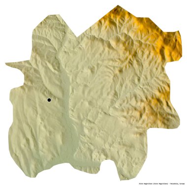 Makedonya 'nın başkenti Staro Nagoricane' nin beyaz arka planda izole edilmiş hali. Topografik yardım haritası. 3B görüntüleme
