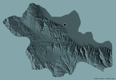 Makedonya 'nın Strumitsa belediyesi, başkenti katı renk arka planına izole edilmiş durumda. Renkli yükseklik haritası. 3B görüntüleme