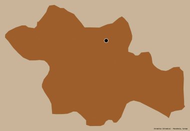 Makedonya 'nın Strumitsa belediyesi, başkenti katı renk arka planına izole edilmiş durumda. Desenli dokuların bileşimi. 3B görüntüleme